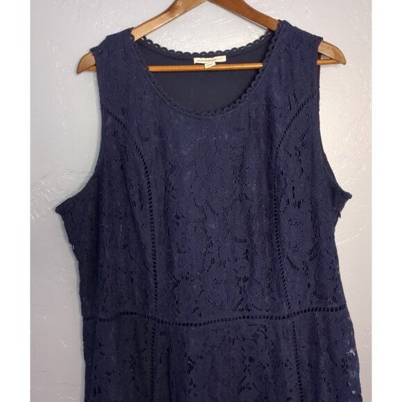 Isaac Mizrahi Live Regular Handkerchief Hem Floral Lace Midi Dress Navy XL - Picture 2 of 10